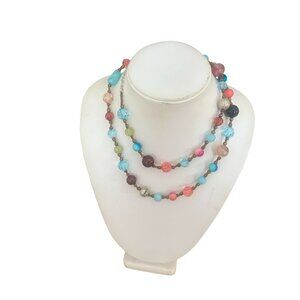 Vintage Multicolor Silver Beaded Necklace Adjustable Chain